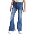 thumbnail image 2 of Sholeno Kids Girls Vintage Flared Jeans Zip Closure Elastic Waist Denim Pants Casual Ripped Jeans Blue 16, 2 of 7