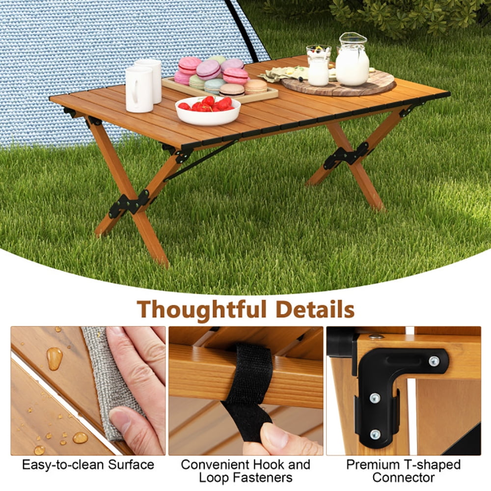 Aimee Lii Folding Lightweight Aluminum Camping Table with Wood Grain, Camp Tables PorTable Foldable-M