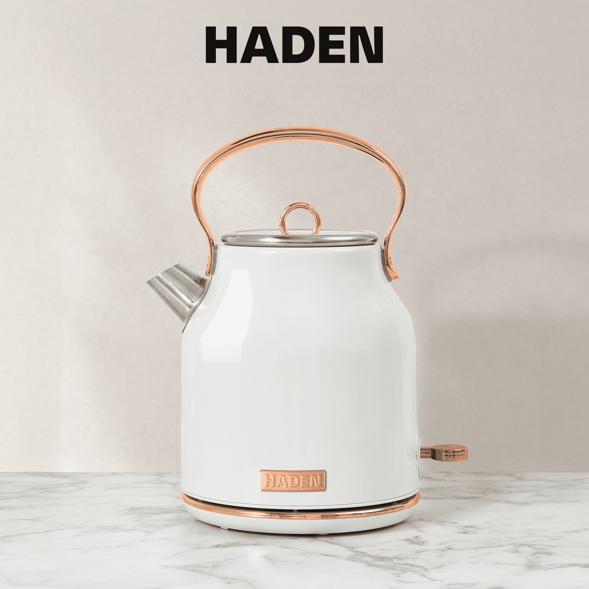 Haden Heritage 1.7 Liter Stainless Steel Electric Kettle, Ivory / Copper - 75089