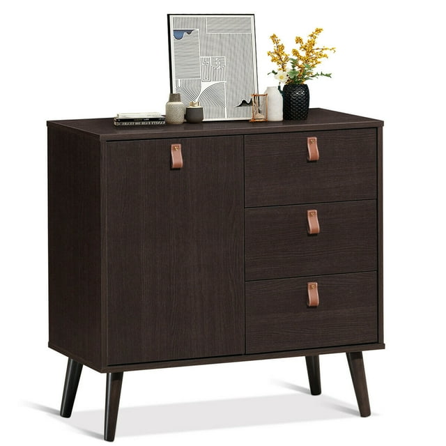 Gymax Buffet Console d'Entrée avec Armoire d'Exposition Brun Maison