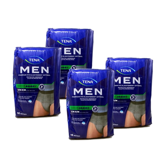TENA Incontinence Underwear for Men, Protective, Medium/Large 16 ea (Pack of 4)