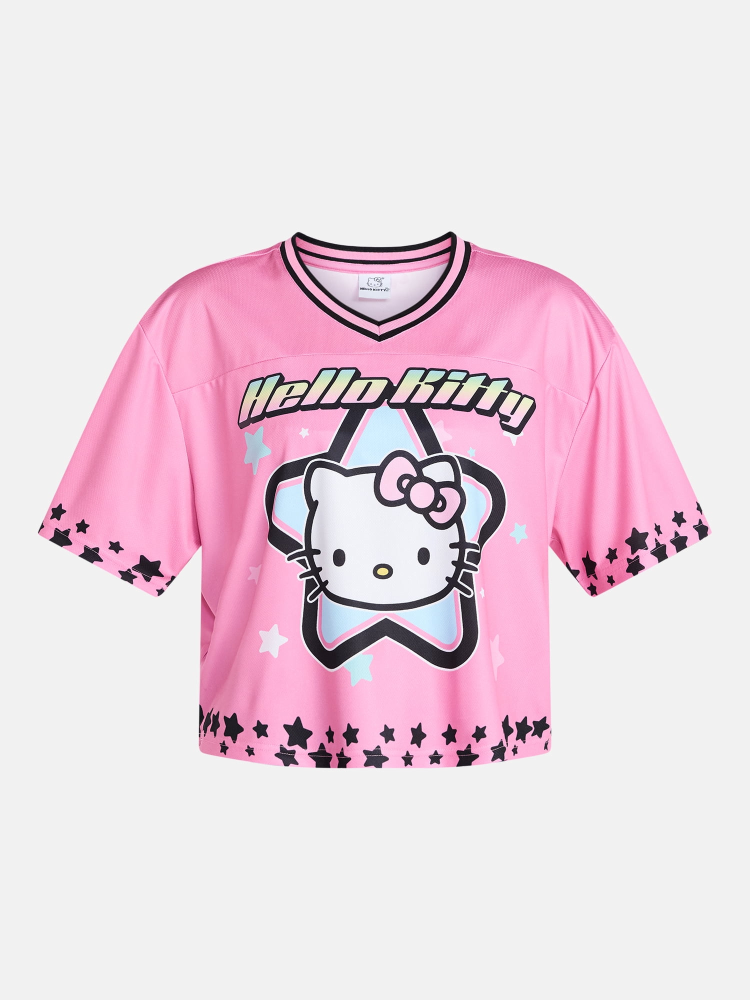 Hello Kitty Women's Plus Cropped Front Back Graphic Football Jersey, Sizes XXS-4X