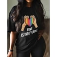 thumbnail image 3 of Women's T-Shirt LOVE IS INDIFFERENT Rainbow Heart Short Sleeve Casual Tee Classic Crew Neck T Shirt for Women Black, M, 3 of 7