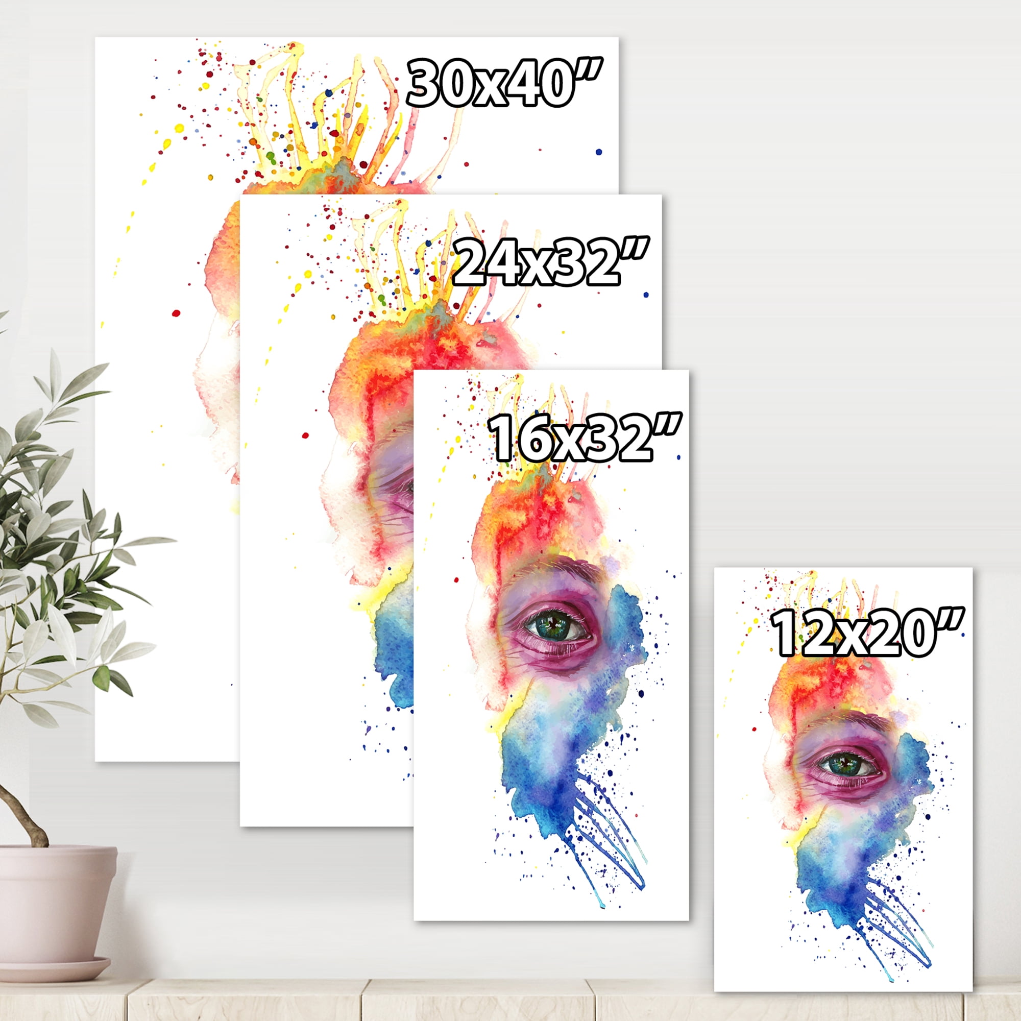 Designart ' Detail of Eye In Rainbow-Colored Face Portrait ' Bohemian & Eclectic Canvas Wall Art Print