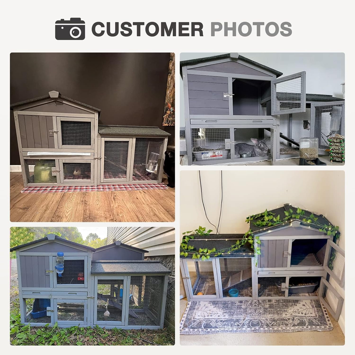 Aivituvin Chicken Coop Hen House with Run Outdoor Rabbit Cage Indoor Bunny Hutch with Waterproof Roof Poultry Cage,Rabbit Hutch with No Leakage Pull Out Tray Gray