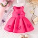 thumbnail image 3 of Vestido de cuello redondo sin mangas, bonito vestido de princesa para niña de primavera y verano, falda sin mangas con flores tridimensionales, vestido de poliéster para niños., 3 of 7