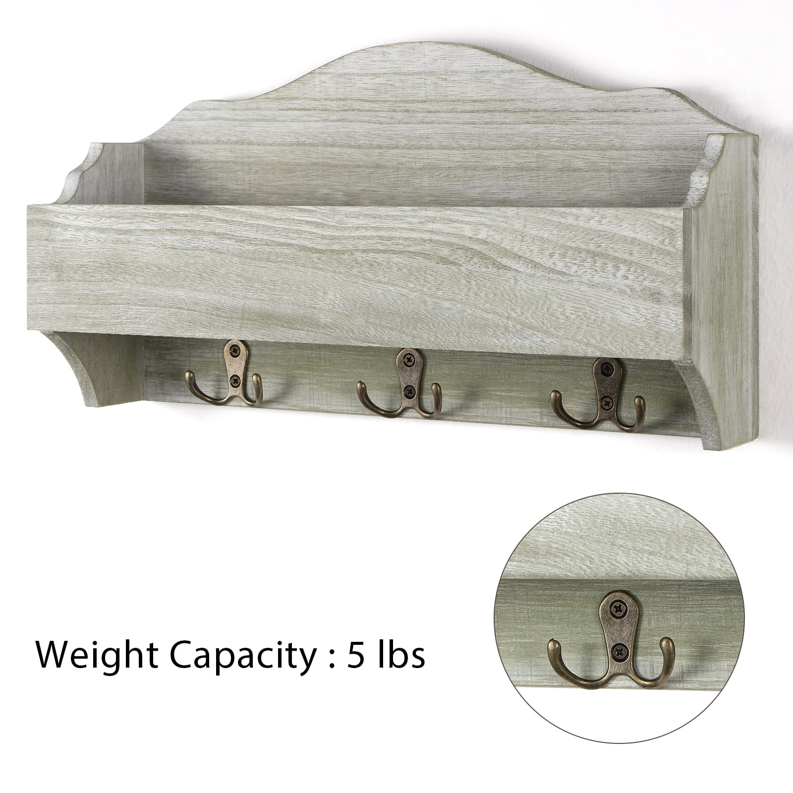Oumilen Wall-Mounted Wooden Key Rack with 3 Double Key Hooks, Suitable for Entrance, Olive Green