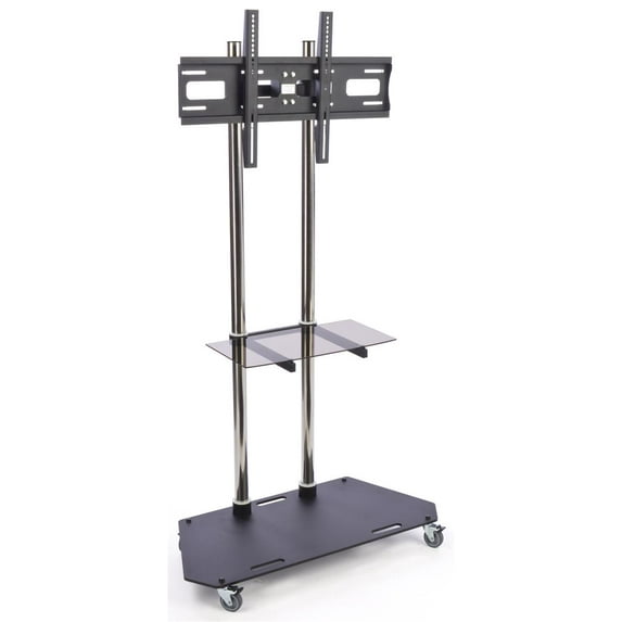 TV Stand with Wheels for 37-60" Flat-screen Monitors, Rolling Monitor Cart with VESA-Compatible Bracket and Height-Adjustable Glass Shelf, Steel (Black) (TVSTN781S)