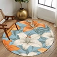 thumbnail image 3 of Lily Flower Round Area Rug 5 FT, Non Slip Bedroom Rugs, White Orange Blooms Floral Watercolor Blue Washable Soft Circular Carpet Non-Shedding Floor Mat for Kitchen Dining Room Foyer Balcony Dorm, 3 of 8