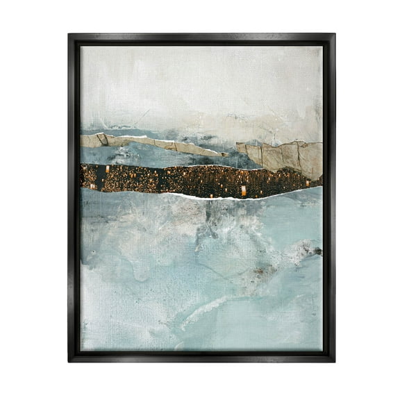 Stupell Industries Layered Mixed Media Collage Painting Jet Black Floating Framed Canvas Print Wall Art, Design by Design Fabrikken