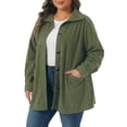 thumbnail image 2 of DARING DIVA Women's Plus Corduroy Long Sleeve Button Down Shacket Jacket 2X Army Green, 2 of 6