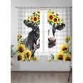 thumbnail image 2 of Cow Sunflower Sheer Curtains 63 inches Long, Plant Farm Flower Gray Plaid Light Filtering Sheer Window Curtains Rod Pocket Voile Drapes for Bedroom Living Room, 52"W x 63"L 2 Panels, 2 of 7