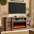 thumbnail image 3 of T4TREAM LED Fireplace TV Stand for TVs up to 80" , Farmhouse Entertainment Center with 36" Electric Fireplace and Storage Drawer, Light Brown, 3 of 8