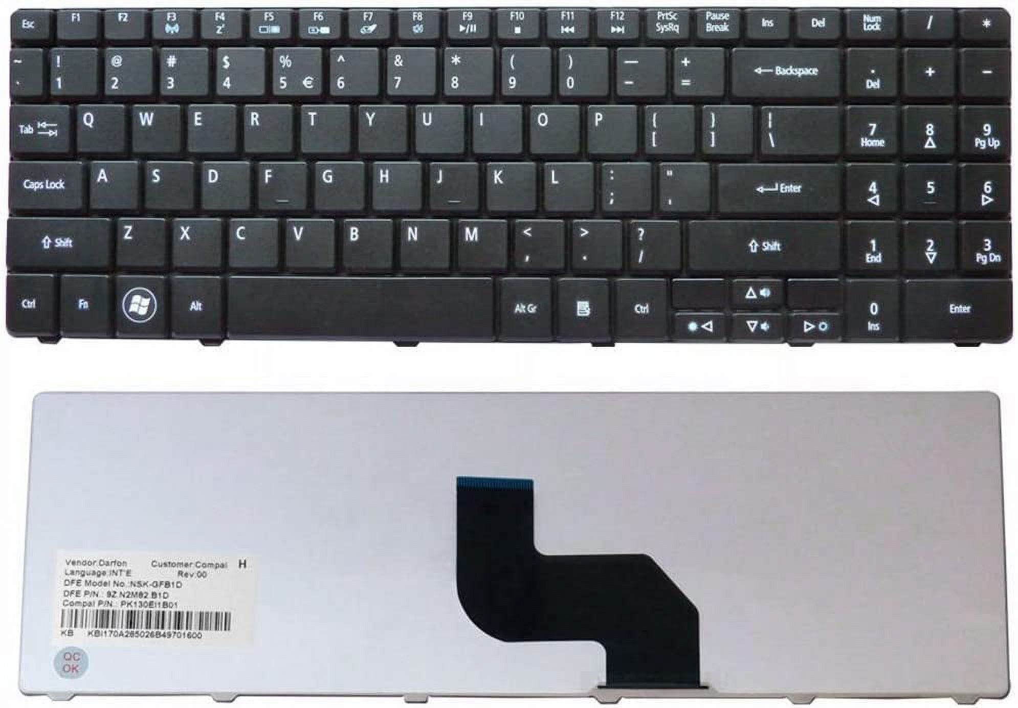 Teclado Nuevo De Repuesto Para Portátil Acer Aspire, Modelos MP-09B23U4-6983 PK130C93A00 - Distribución QWERTY Estándar, Color Negro