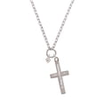thumbnail image 2 of Delight Jewelry Silvertone Mini Light Pink Crystal Heart Be Strong and Courageous Engraved Cross Zoey Necklace, 28", 2 of 4