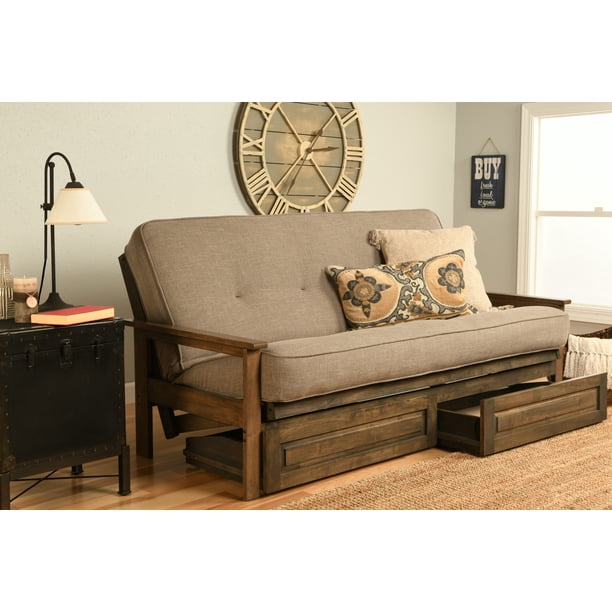 Albany Futon with storage in Rustic Walnut Finish, Multiple Colors