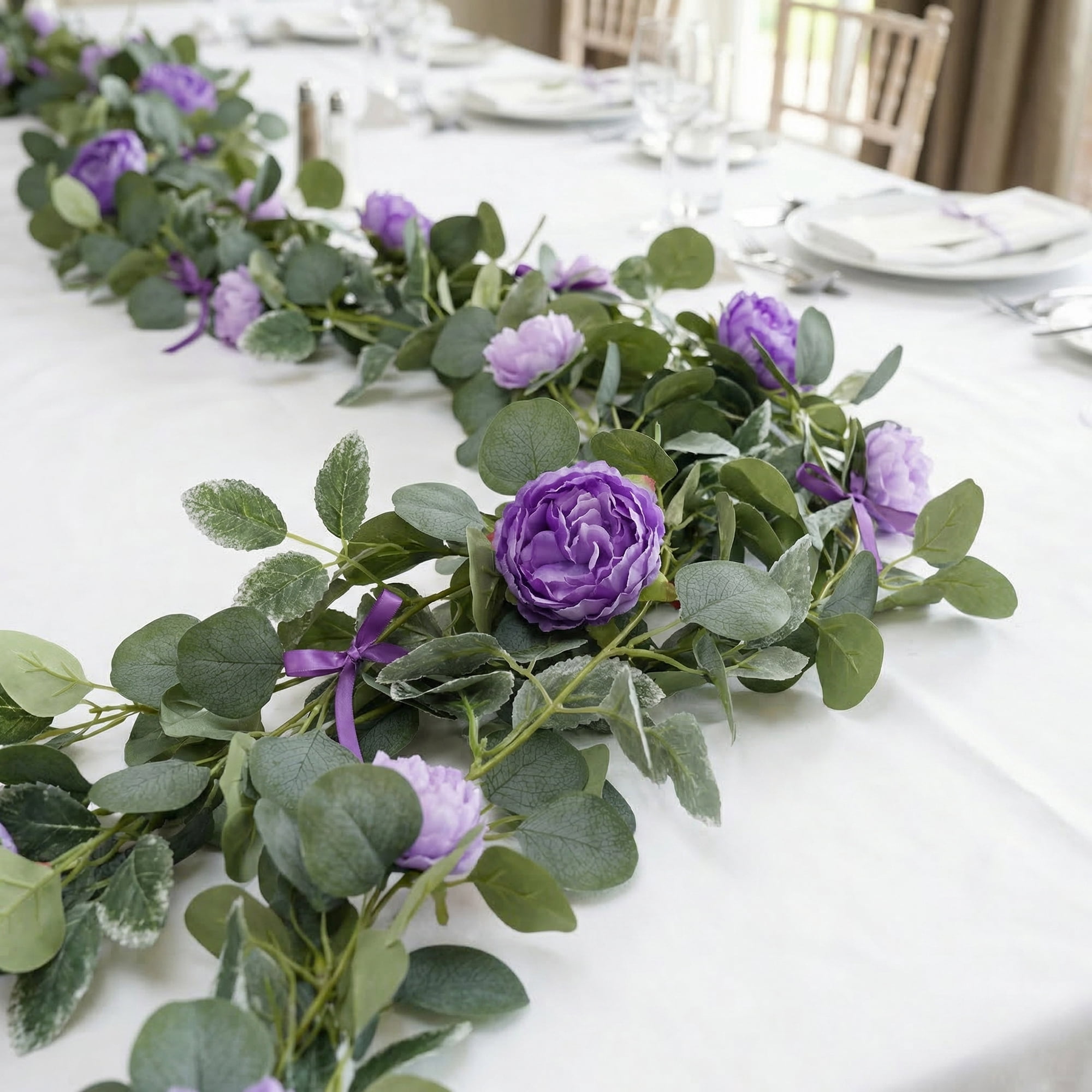 Unique Bargains 4Pcs Artificial Eucalyptus Garland Faux Flower Vine Champagne Purple 71in