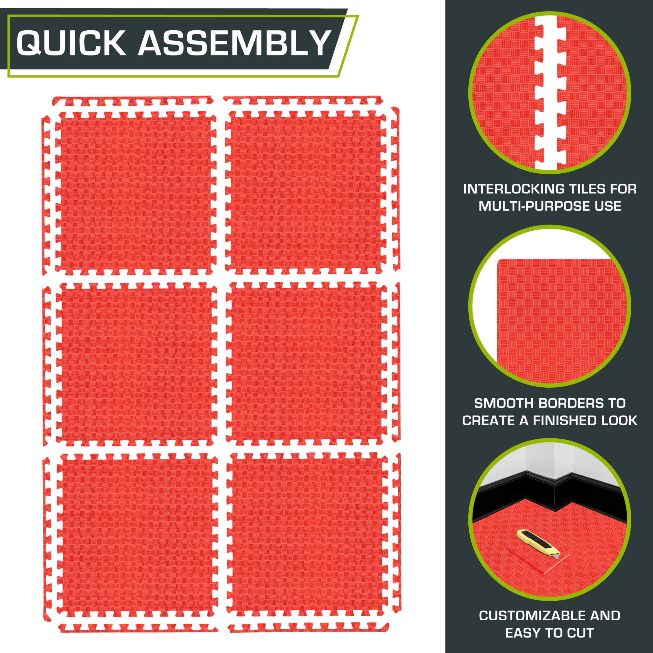 ProsourceFit Exercise Puzzle Mat ½ or 1-in with Non-Slip Traction on Checkered Surface