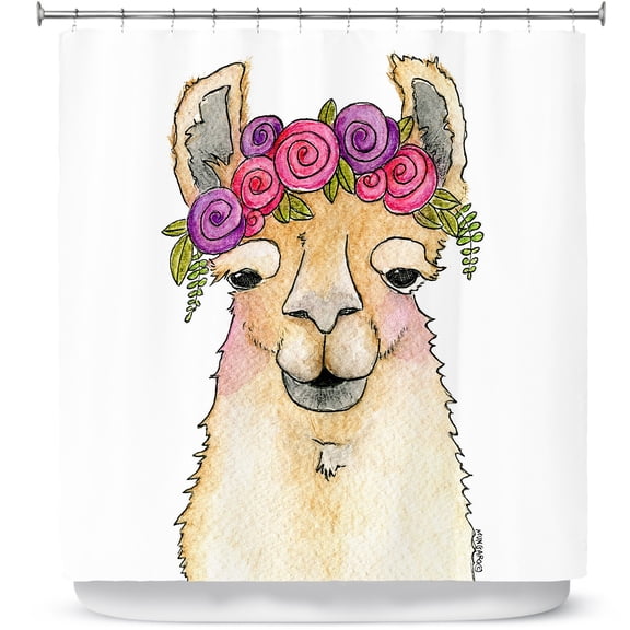 Shower Curtains 70" x 93" from DiaNoche Designs by Marley Ungaro - Garland Llama White