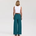 thumbnail image 4 of Nestiefly Linen Pants Women Wide Leg Palazzo Pants Flowy Elastic Waist Summer Beach Casual Trousers with Pockets Blue 2XL, 4 of 5