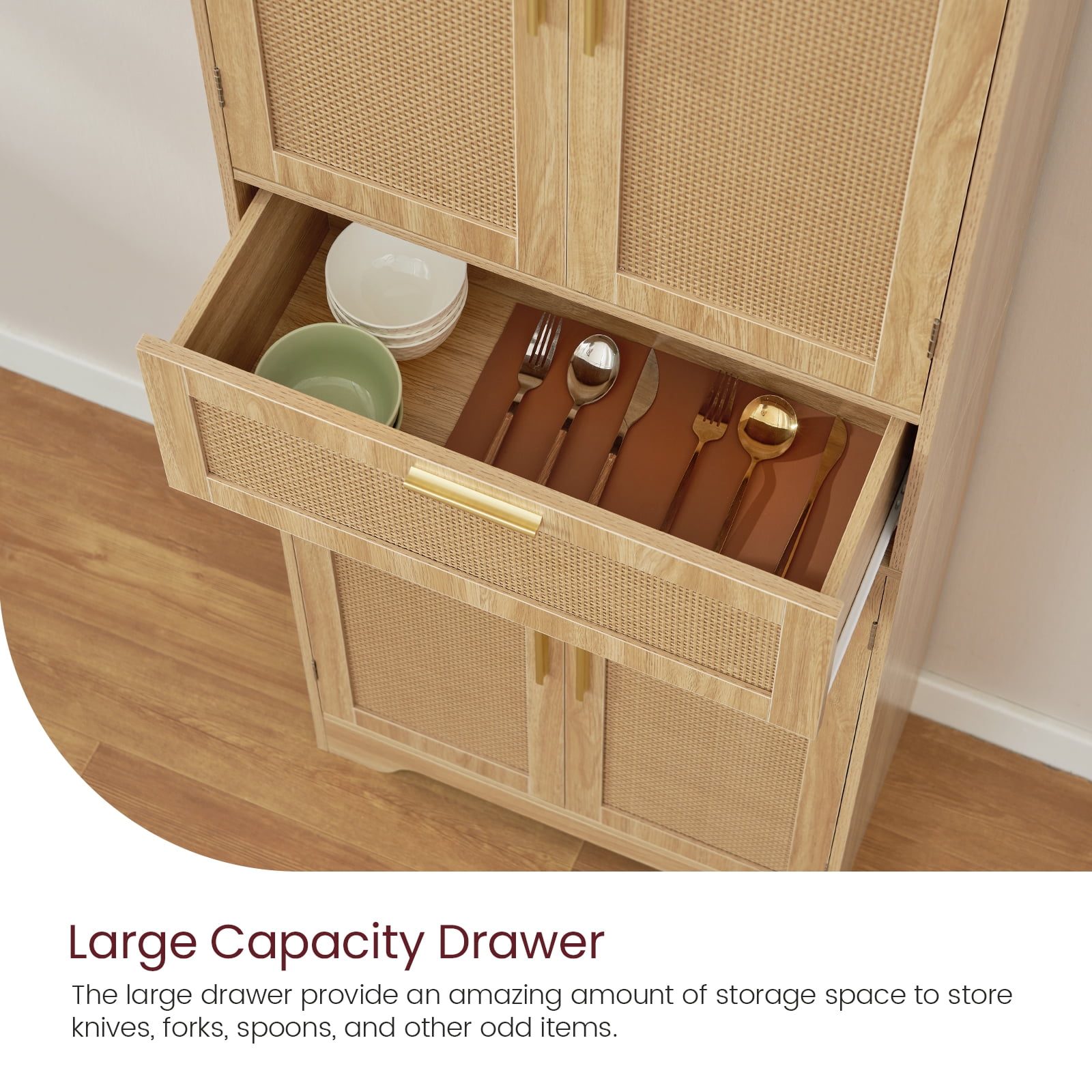 TEENFON Tall Kitchen Pantry Storage Cabinet, Freestanding Cupboard with 1 Large Drawer, for Dining Room, Living Room, Laundry