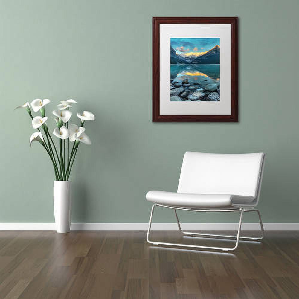 Trademark Fine Art 'Lake Louise Sunrise' Canvas Art by Pierre Leclerc, White Matte, Wood Frame
