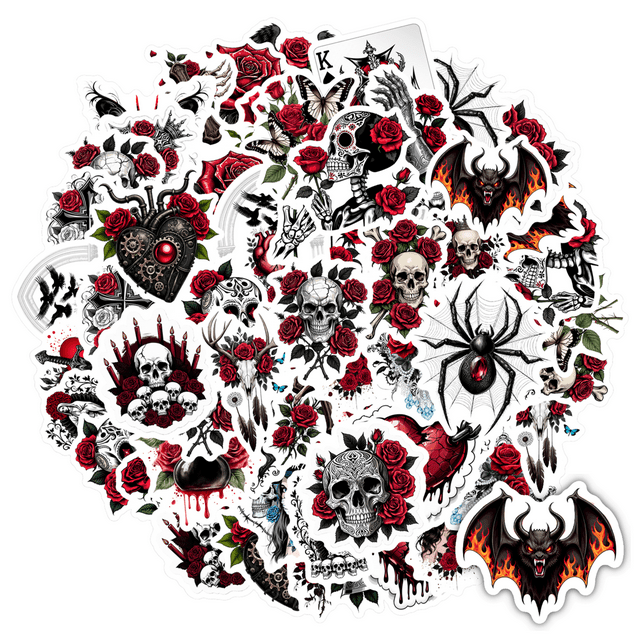 35pcs Gothic Stickers Skull Stickers Blood Rose Stickers Spider Stickers for Laptops Notebooks Suitcases