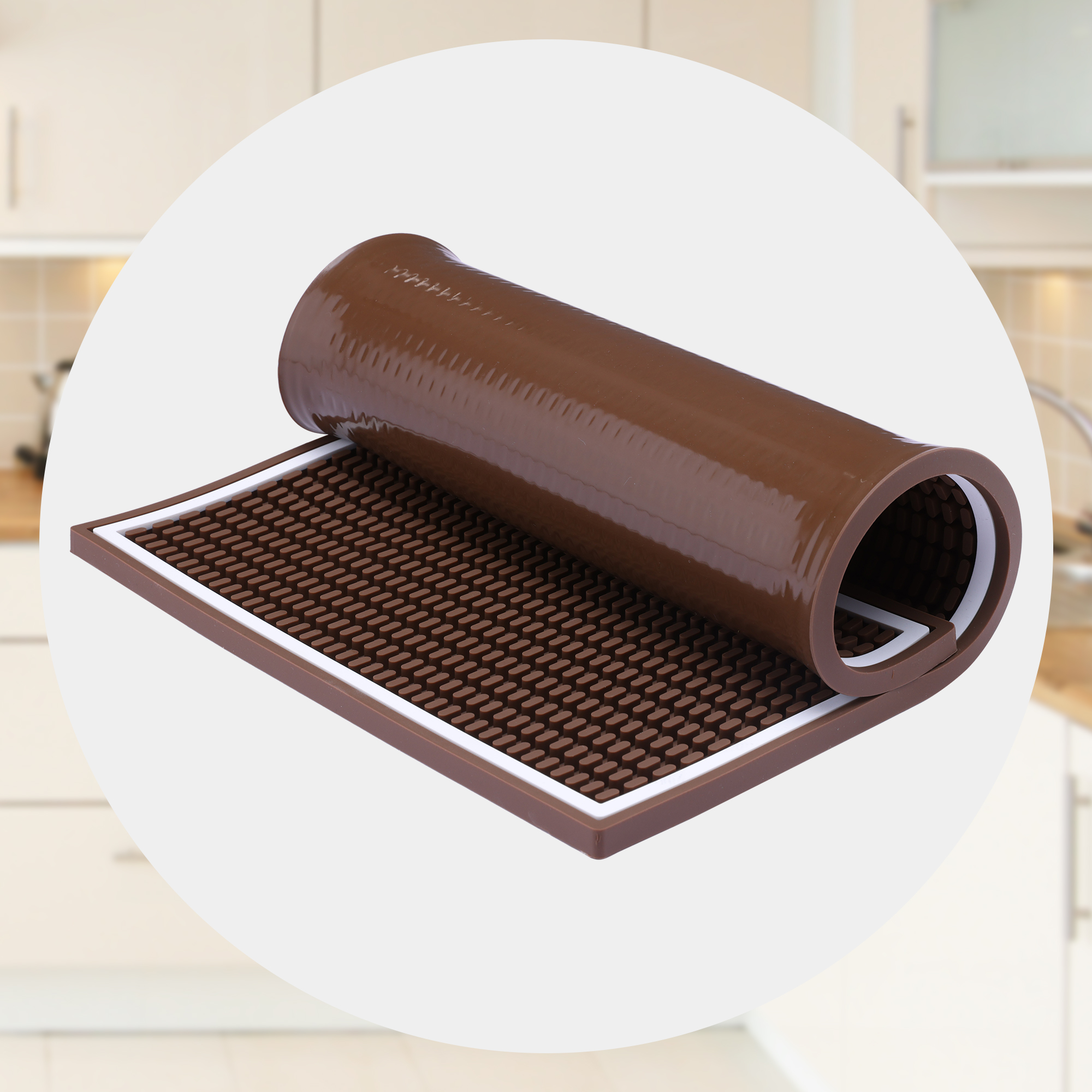 Unique Bargains Waterproof Dish Drying Mat with Concave Design Coffee 17.7*11.8*0.4 inch