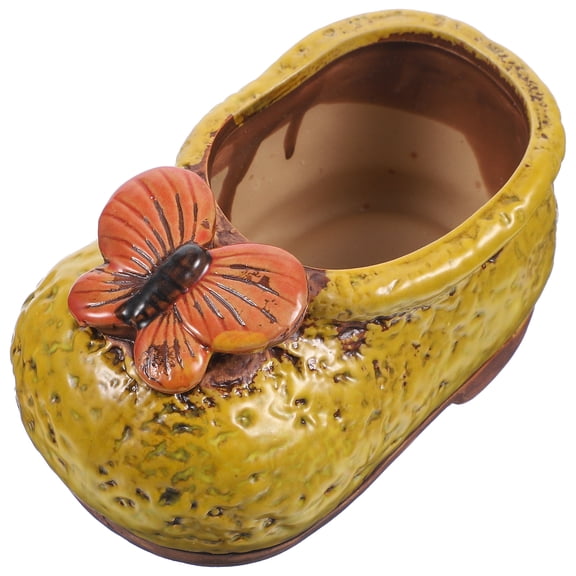 Ceramic Boot Shaped Flower Pot for Decoration Yellow Compact Planter 1 Pc