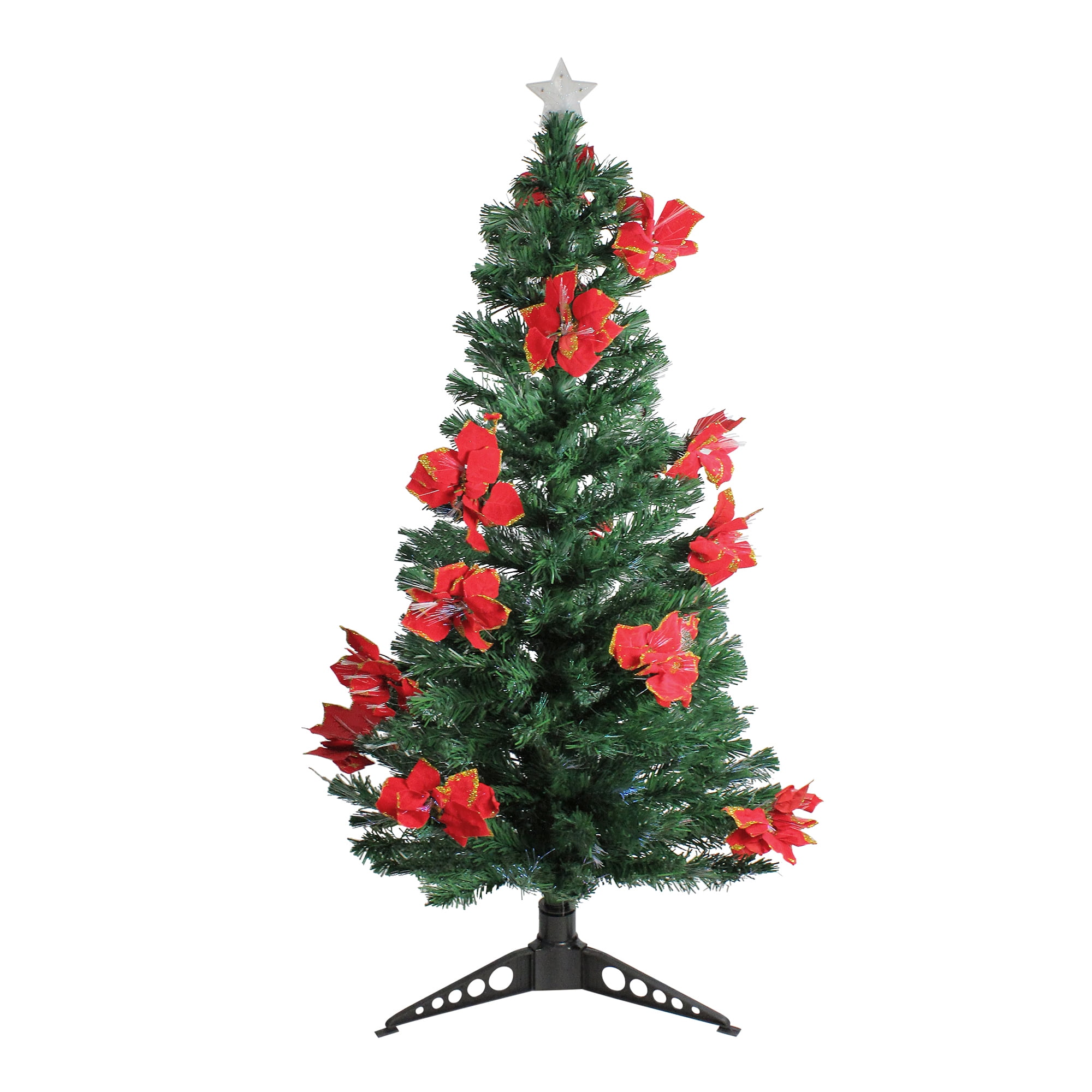 5' Arbre de Noël illuminé moyen fibre optique artificielle avec Red poinsettia - Multicolor 