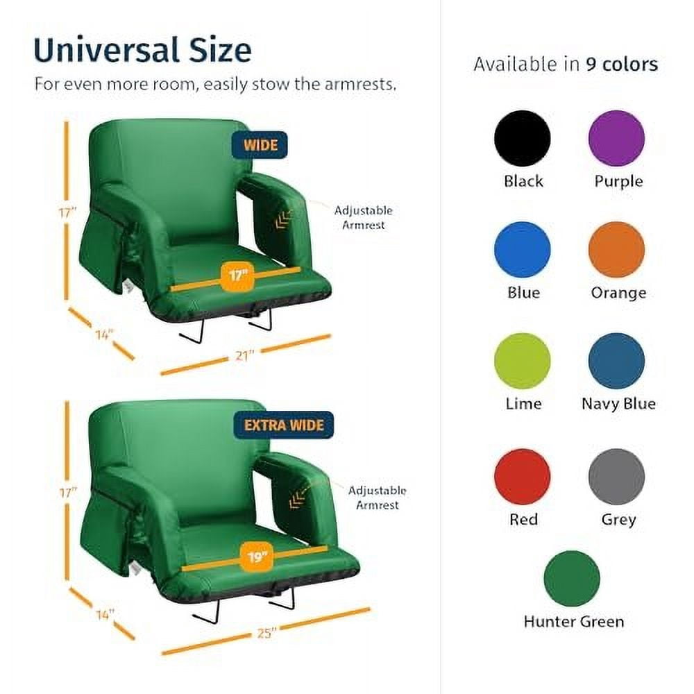 Reclining Stadium Seats for Bleachers with Back Support  Wide Bleacher Chair Cushion, Armrests, Large Pockets, and Multiple Safety Features  Best Stadium Seat Chairs for Camping, Kayak Backs & More