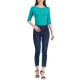 thumbnail image 2 of INSPIRE CHIC T-Shirt Classique pour Femme à Manches au Coude, Encolure Bateau, Coupe Ajustée, TP Turquoise, 2 of 8