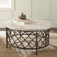 thumbnail image 2 of Roland Round Transitional Stone Top with Metal Base Coffee Table in Espresso, 2 of 4