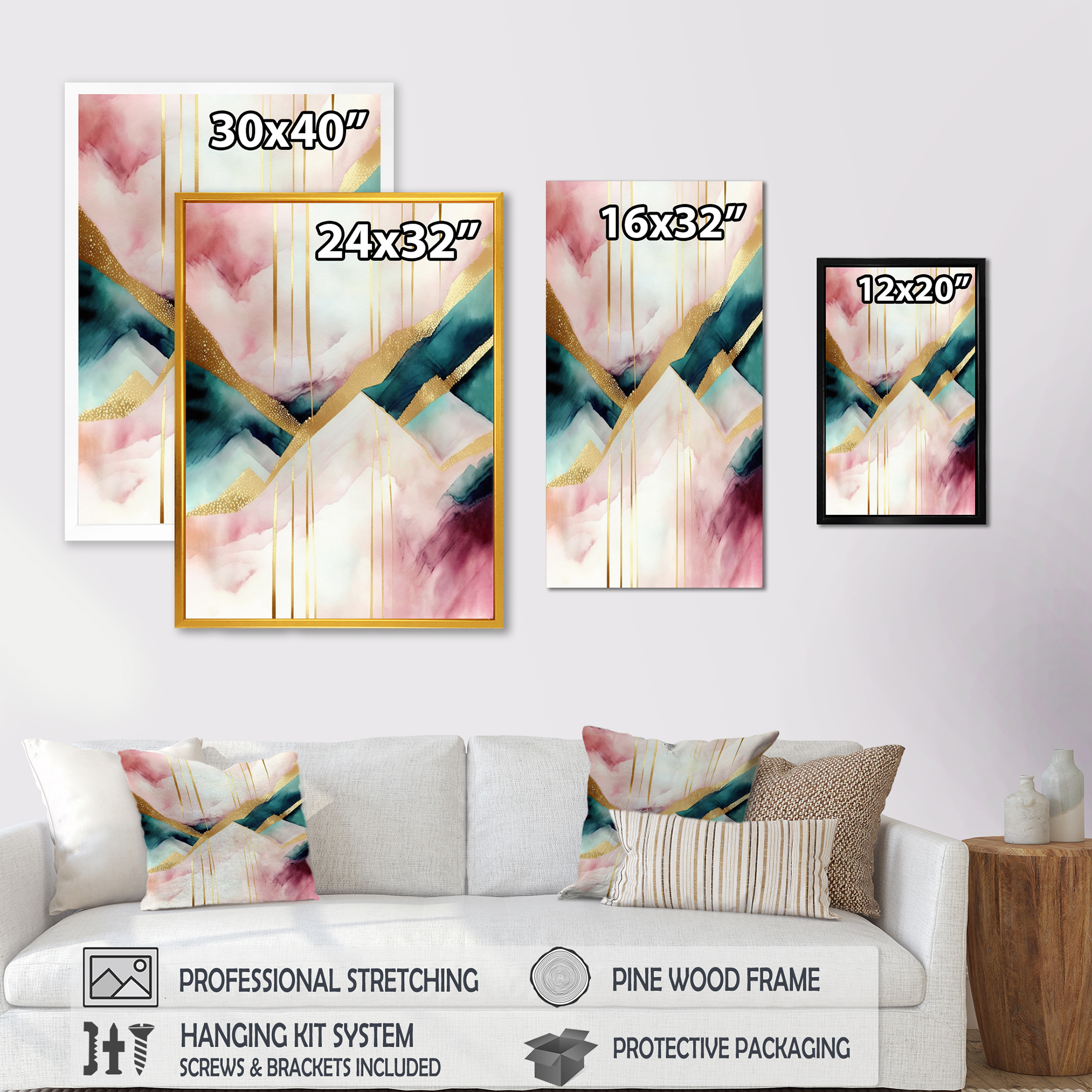 Designart Abstract Geode Geometric Pink And Green II Canvas Wall Art