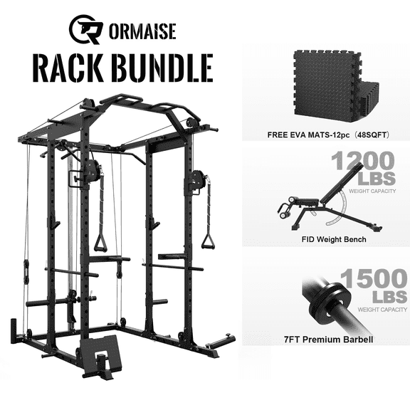 K7 Power Rack Cage, 1500LBS Weight Cage with 800LB Capacity Adjustable Weight Bench and 1500LB Capacity Barbell set