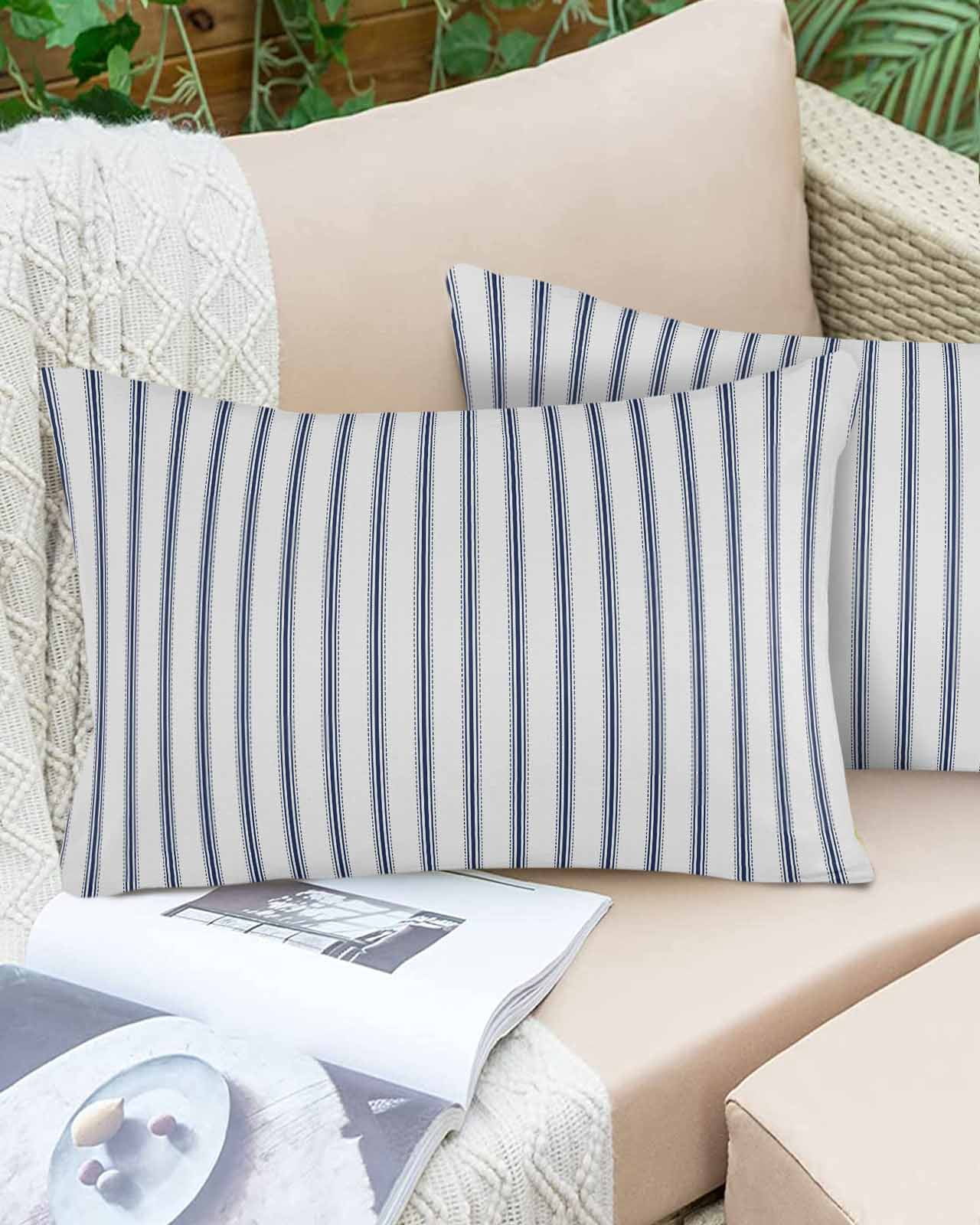 Outdoor Waterproof Throw Pillow Covers Set of 2 Blue Stripe Decorative Pillowcases Lumbar Outdoor Pillows Cushion Case 20x12 Inch Vertical Striped Patio Pillows for Couch Sofa Bed Garden
