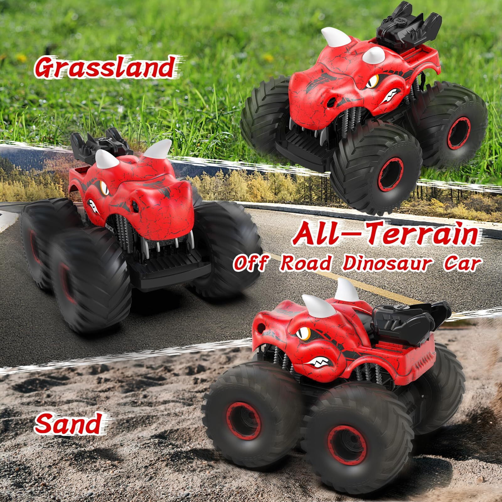 JBeeCtrl Remote Control Car 2.4GHz 360° Rotating RC Monster Trucks for Boys with Spray, Light & Sound Dinosaur Toys for Kids Boys 3 4 5 6 7 8 Christmas Birthday Gift（Red）