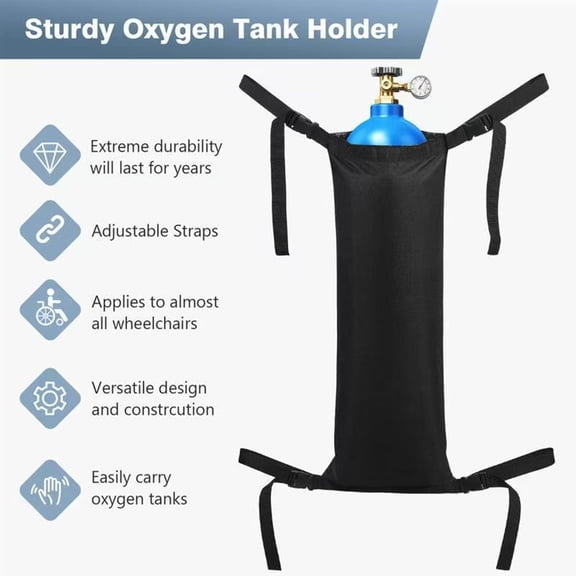 Adjustable Oxygen Cylinder Carrier Bag for Wheelchairs and Walkers Heavy Duty Universal Storage Pouch for Large and Short Tanks