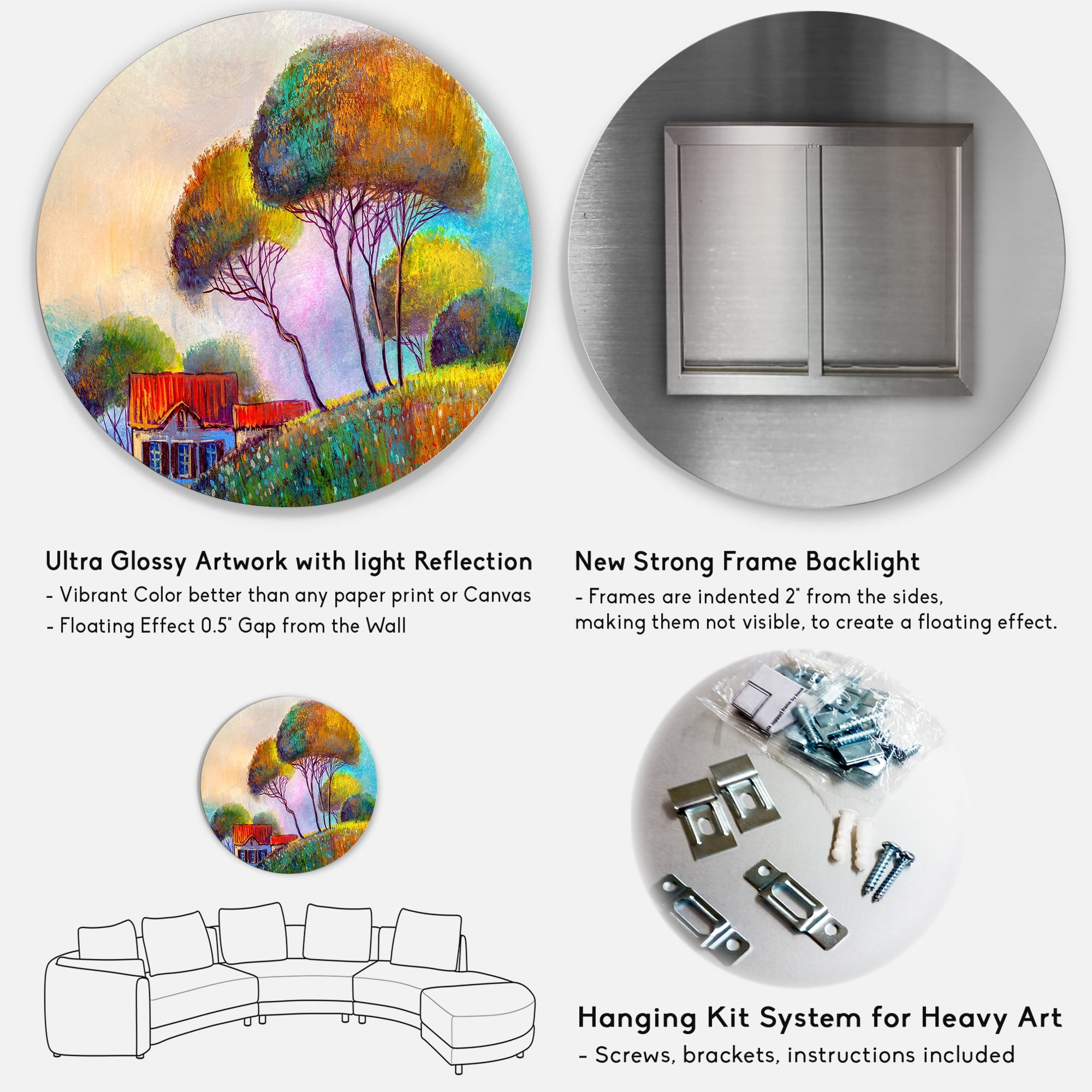 Designart 'Beautiful Village House On A Hot Summer Day' Modern Circle Metal Wall Art 23x23 - Disc of 23