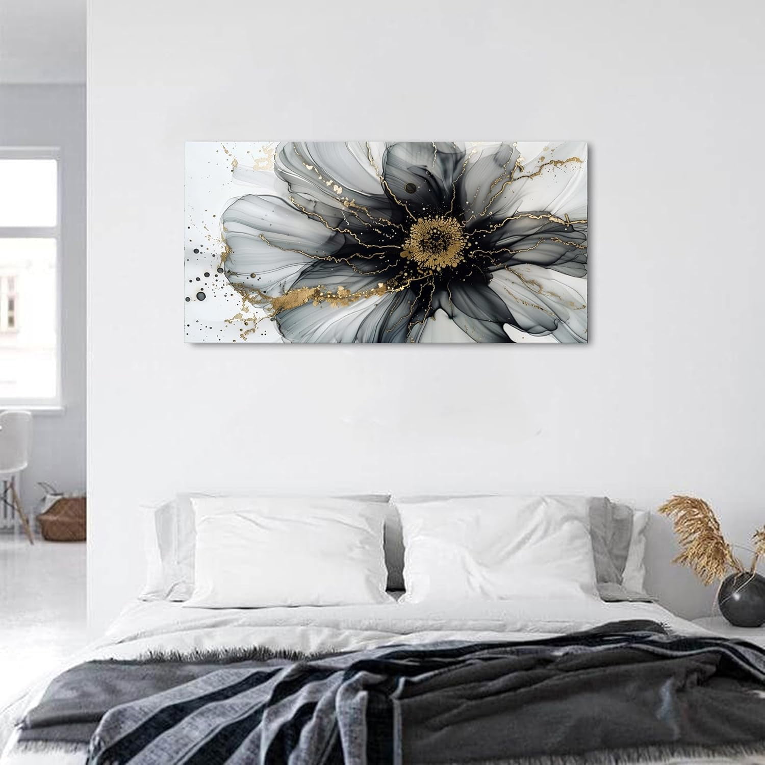 WFSposterAbstract Wall Art Black and White Gold Wall Decor Minimalist Picture for Living Room Bedroom Modern Office Home Decorations Marble Flowers Canvas Painting Poster Watercolor Textures Artwork