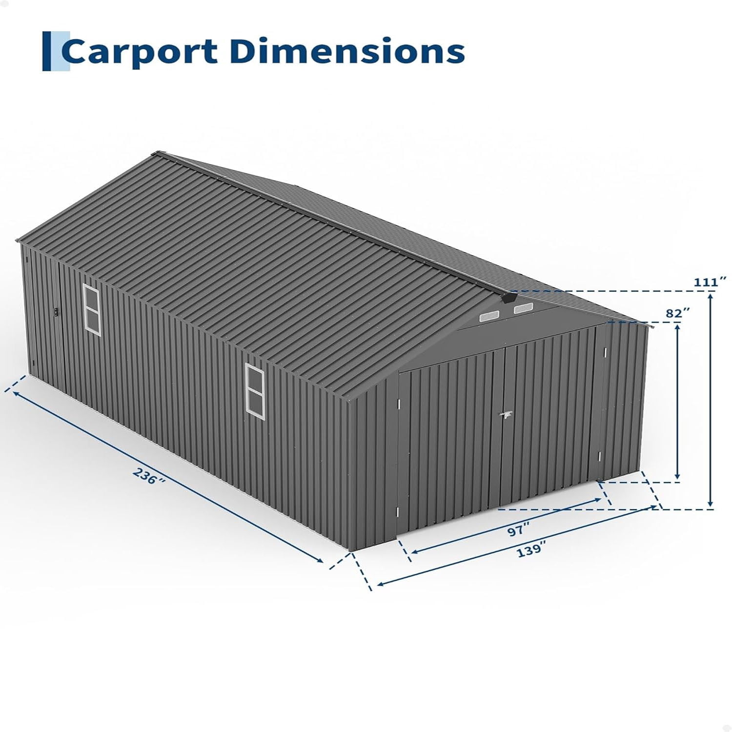 Gaderth 12x20 ft Enclosed Metal Car Port, Carport with Vertical Steel Roof for All-Weather Use, Reinforced Frame and Steel Roof, Metal Garage Shed for Full-Sized Pickup Trucks & SUV