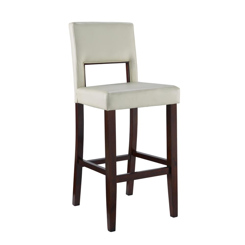 Linon Vega 30" Mid Back Indoor Upholstered Bar Stool, Espresso/ White Faux Leather