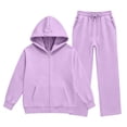thumbnail image 4 of JULMCOMO Girls Sweatsuits Fleece Full Zip Up Long Sleeve Comfy Hoodie Casual Tracksuits Drawstring Loose Sweatpants Soft Two Piece Sets with Front Pocket Purple 13-14 Years, 4 of 6