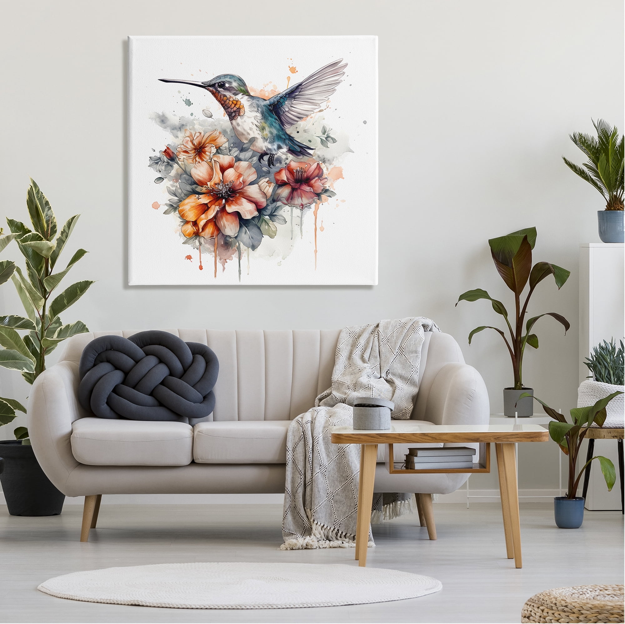 Stupell Industries Hummingbird & Hibiscus Flower Animals & Insects Painting Gallery Wrapped Canvas Art Print Wall Art, 36 x 36