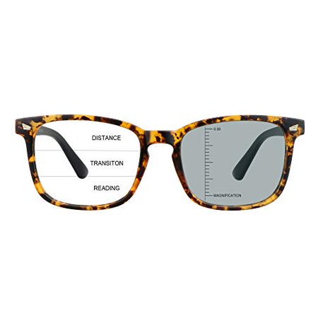 LAMBBAA Vintage Square Progressive Multifocal Presbyopic Glasses, Photochromic Gray Sunglasses for Men Women Readers (+1.00/+4.00 Magnification)…