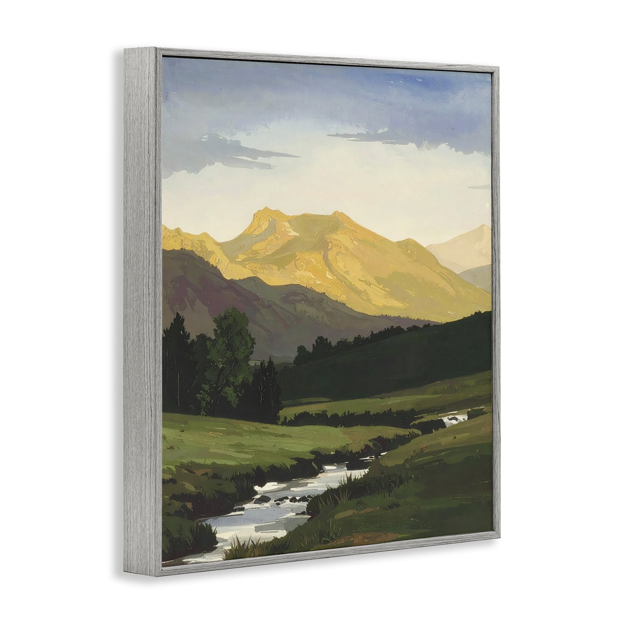 Stupell Industries Mountain Across The Valley Gray Framed Giclee Art, design by Alonza Saunders