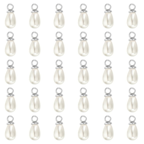7x5mm Pearl Charm, 100Pcs Pearl Beads Teardrop Faux Pearl Pendant with Loop for Jewelry Making Necklace, Silvery