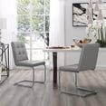 thumbnail image 1 of Posh Living Jonathan PU Leather Biscuit Tufted Armless  Chrome Frame Dining Chair Set of 2 - Light Grey, 1 of 10