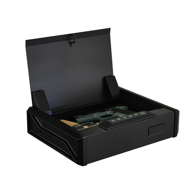 KFFKFF Gun Safe, Heavy Duty Handgun Safe with Fingerprint/Password/Key, 3-Way Quick Access Firearm Case Box with Lighting