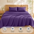 thumbnail image 4 of WISHEAD King Sheet Set, 4 Piece Ultra Soft Brushed Microfiber Bed Sheets, Cooling & Breathable, Secure Fitted Sheet, Wrinkle Resistant Hotel Bedding Set with Classic Stripe, Purple, 4 of 9